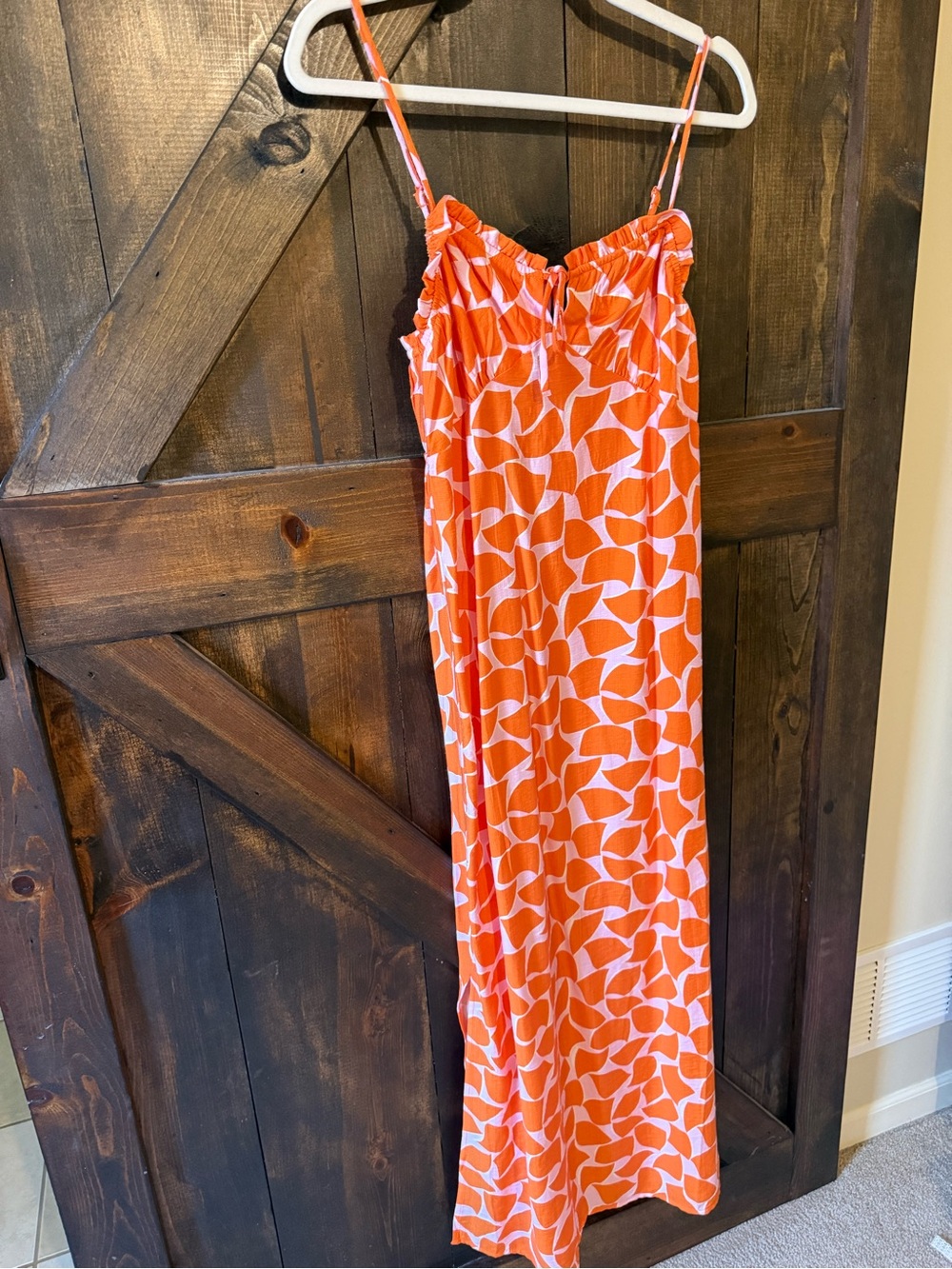 Monteau Orange and White Printed Spaghetti Strap Maxi